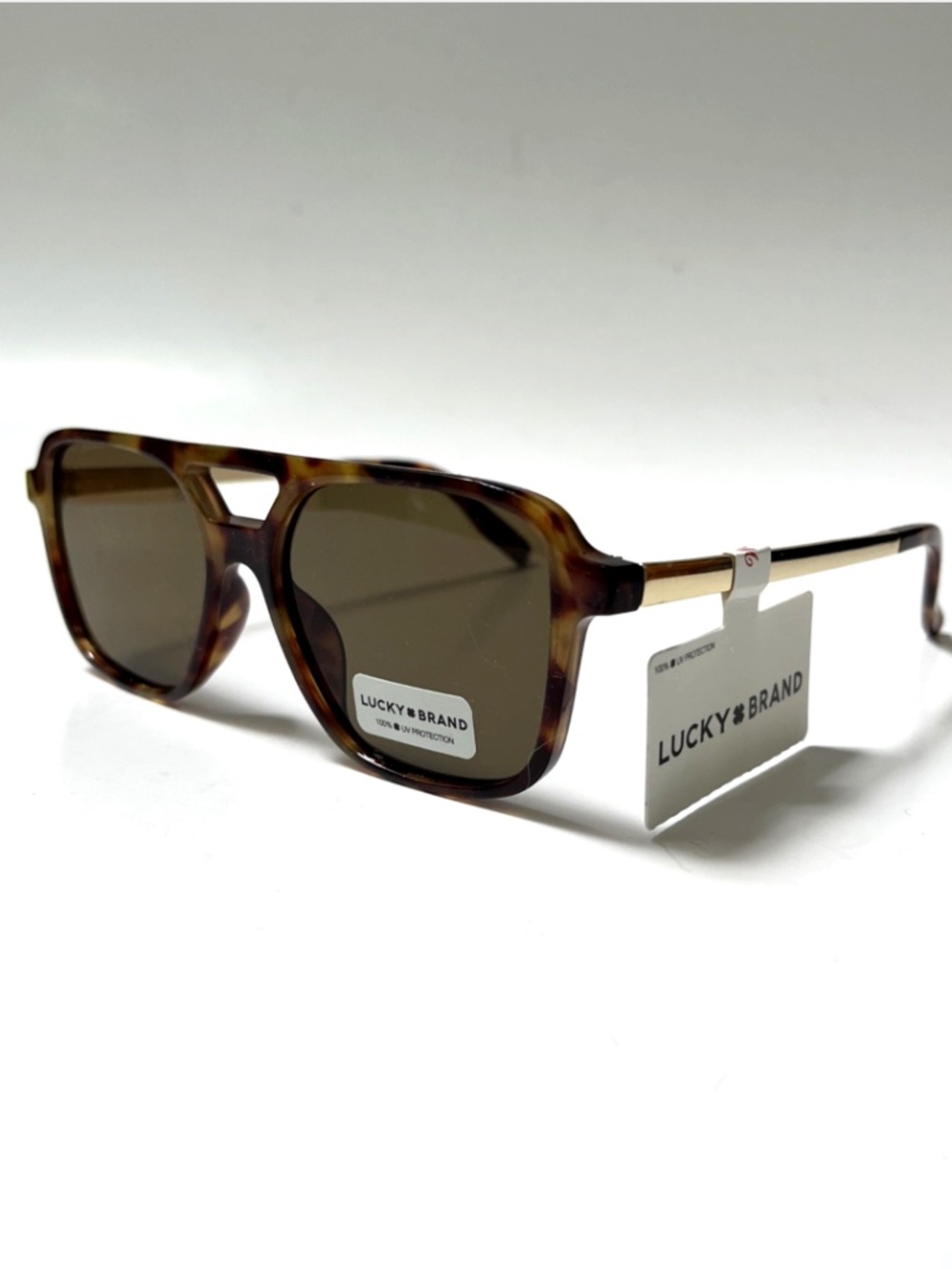 New LUCKY BRAND Double Bridge Aviator Sunglasses Tortoise Shell Acetate Brown